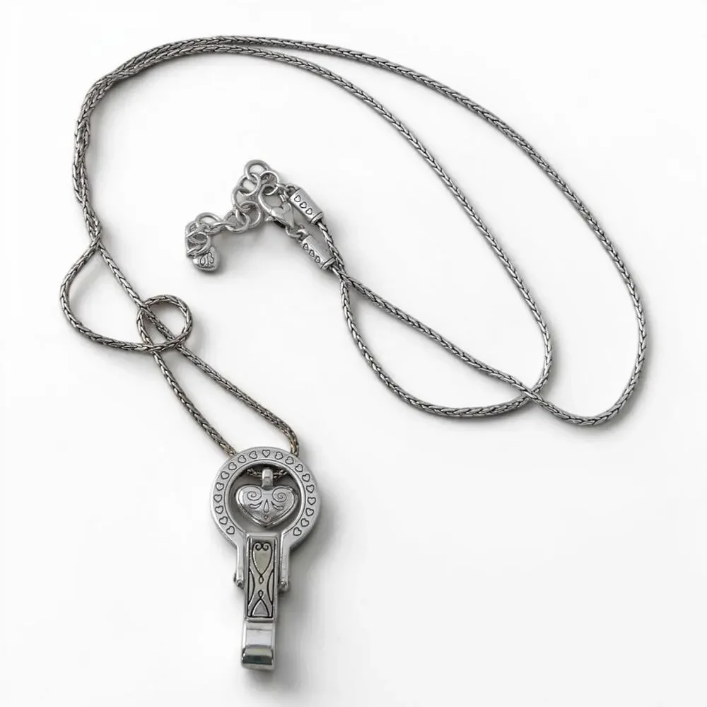 Brighton Lanyard Badge ID Holder Necklace Reversible Silver Heart Plated READ - Picture 6 of 6
